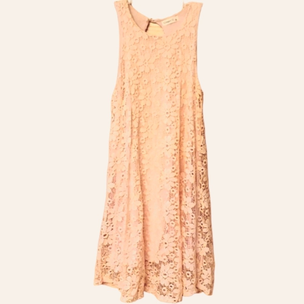 Ginger G Womans Peach Floral Lace Sleeveless Dress‎ Size Small
